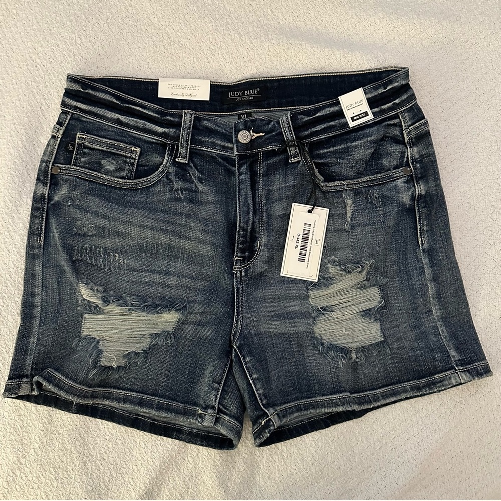 Judy Blue Distressed High Waist Denim Shorts